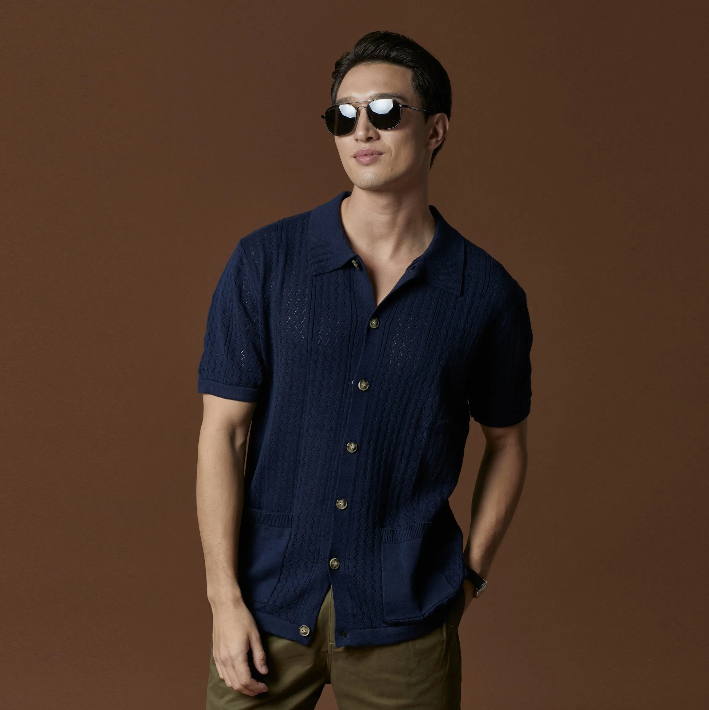 COLLIN KNIT SHIRT - NAVY