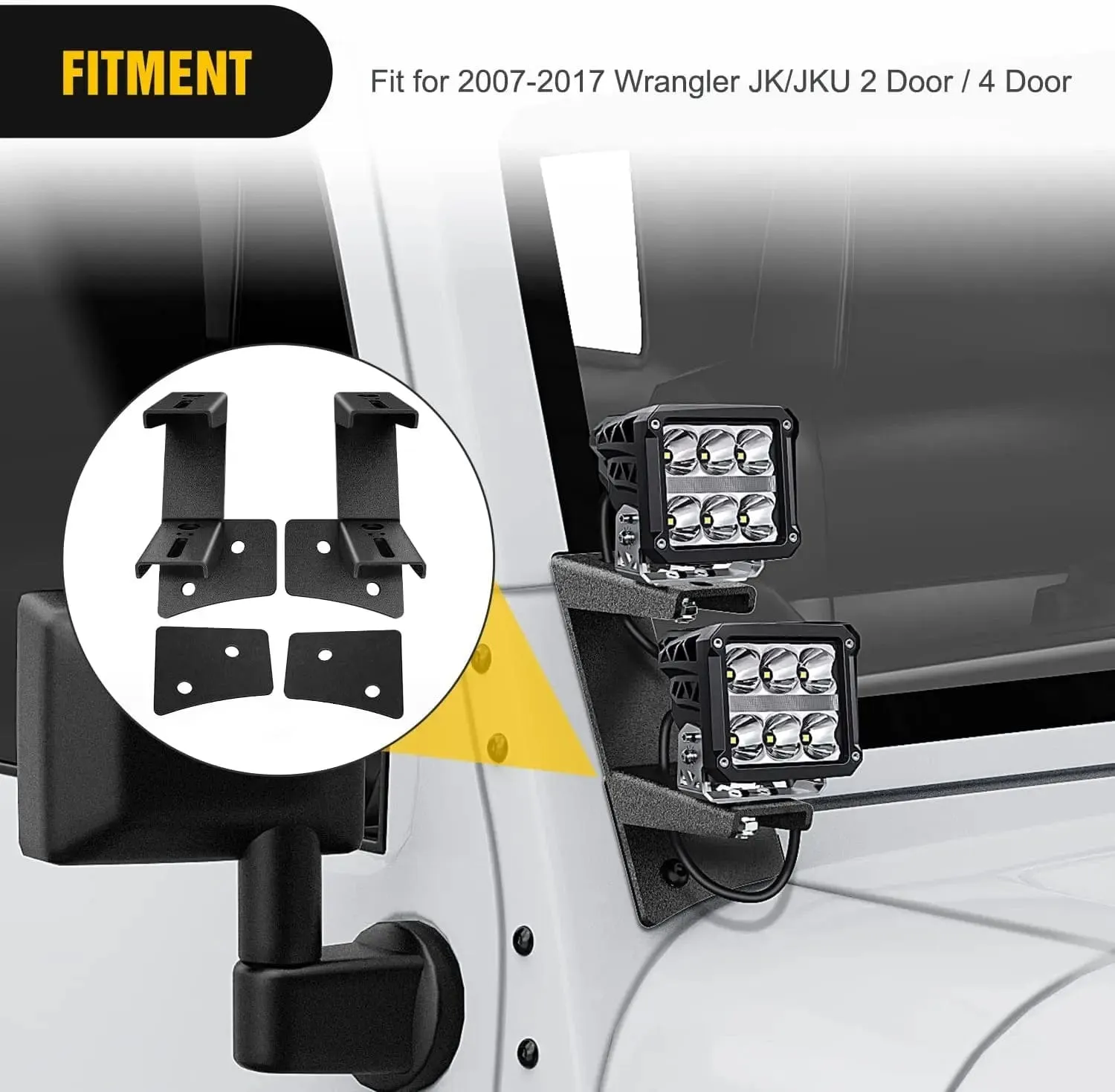Dual A-Pillar Windshield Hinge Mounts For 2007-2017 Wrangler JK/JKU 2DR 4DR