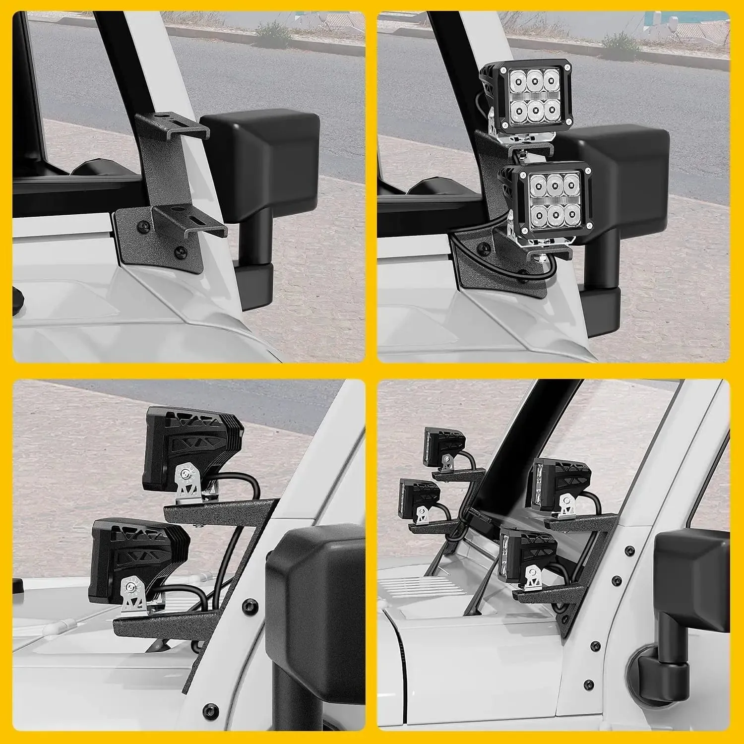 Dual A-Pillar Windshield Hinge Mounts For 2007-2017 Wrangler JK/JKU 2DR 4DR