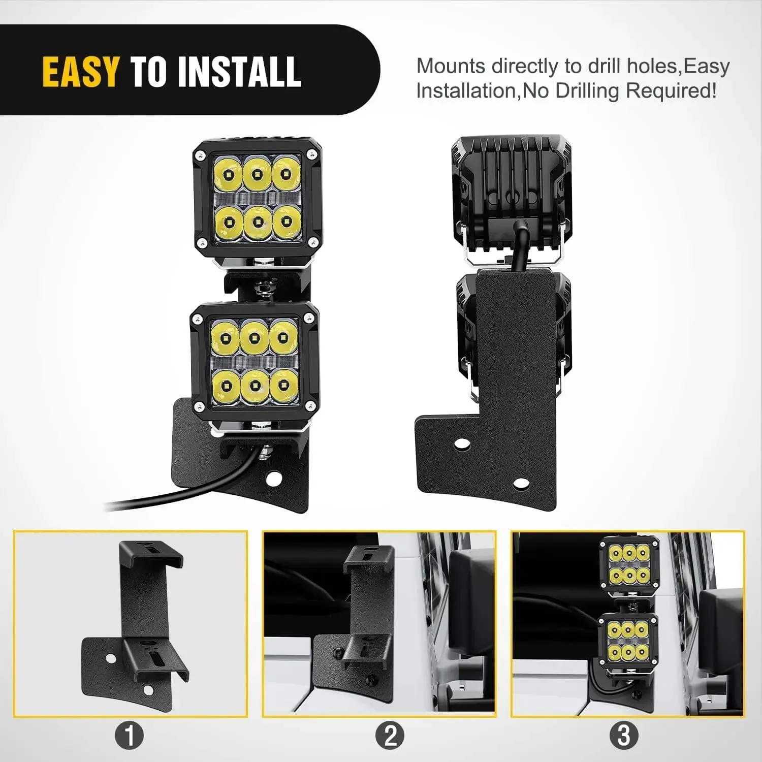 Dual A-Pillar Windshield Hinge Mounts For 2007-2017 Wrangler JK/JKU 2DR 4DR