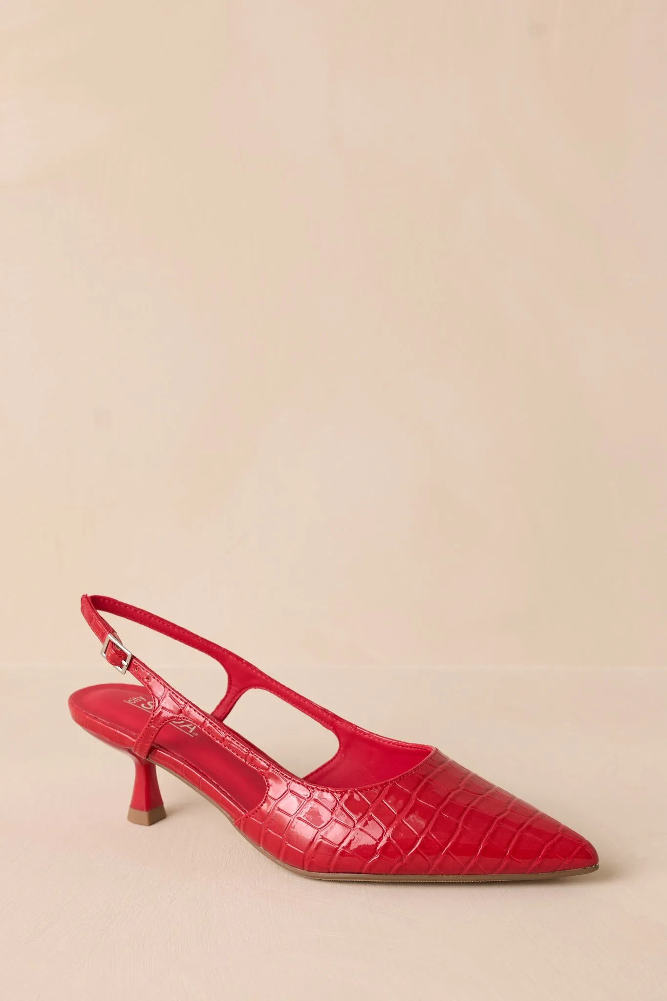 Fiercely Stunned Scarlet Red Slingback Kitten Heels
