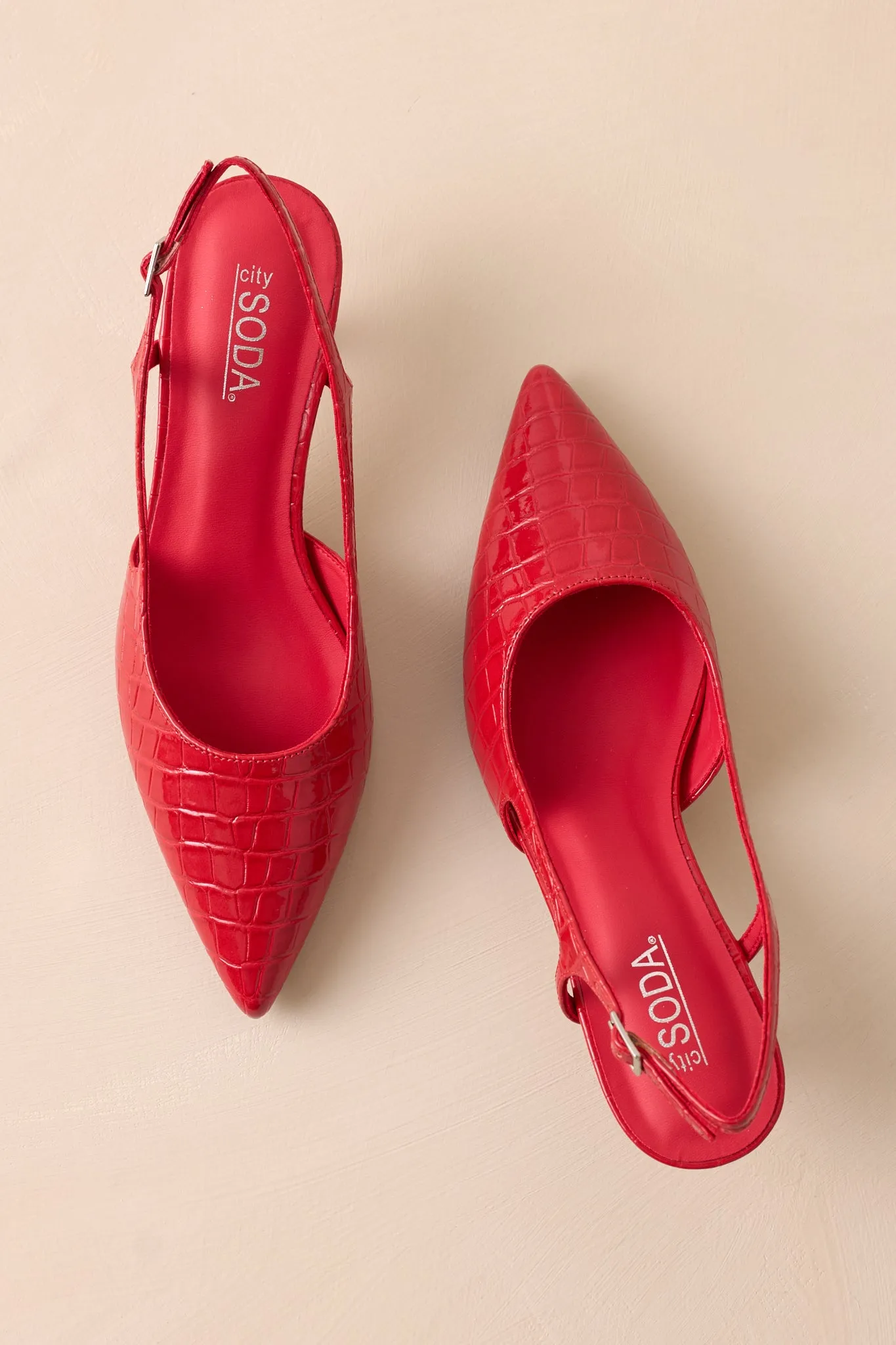 Fiercely Stunned Scarlet Red Slingback Kitten Heels