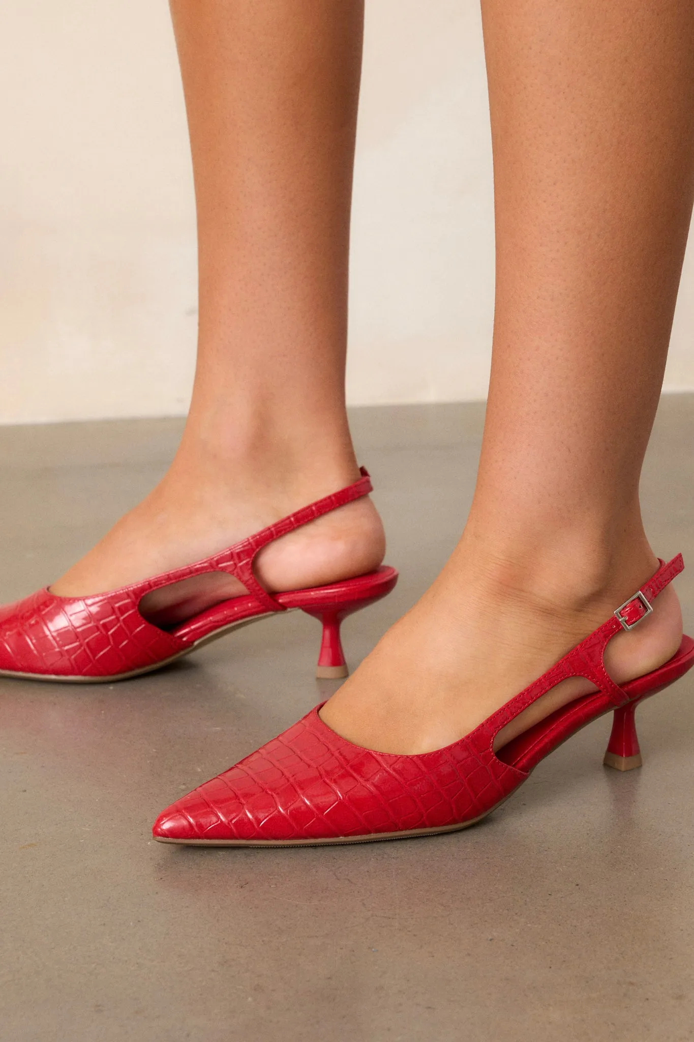 Fiercely Stunned Scarlet Red Slingback Kitten Heels