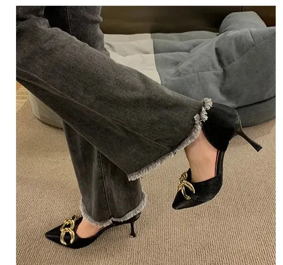French Pointed Metal Decor heel