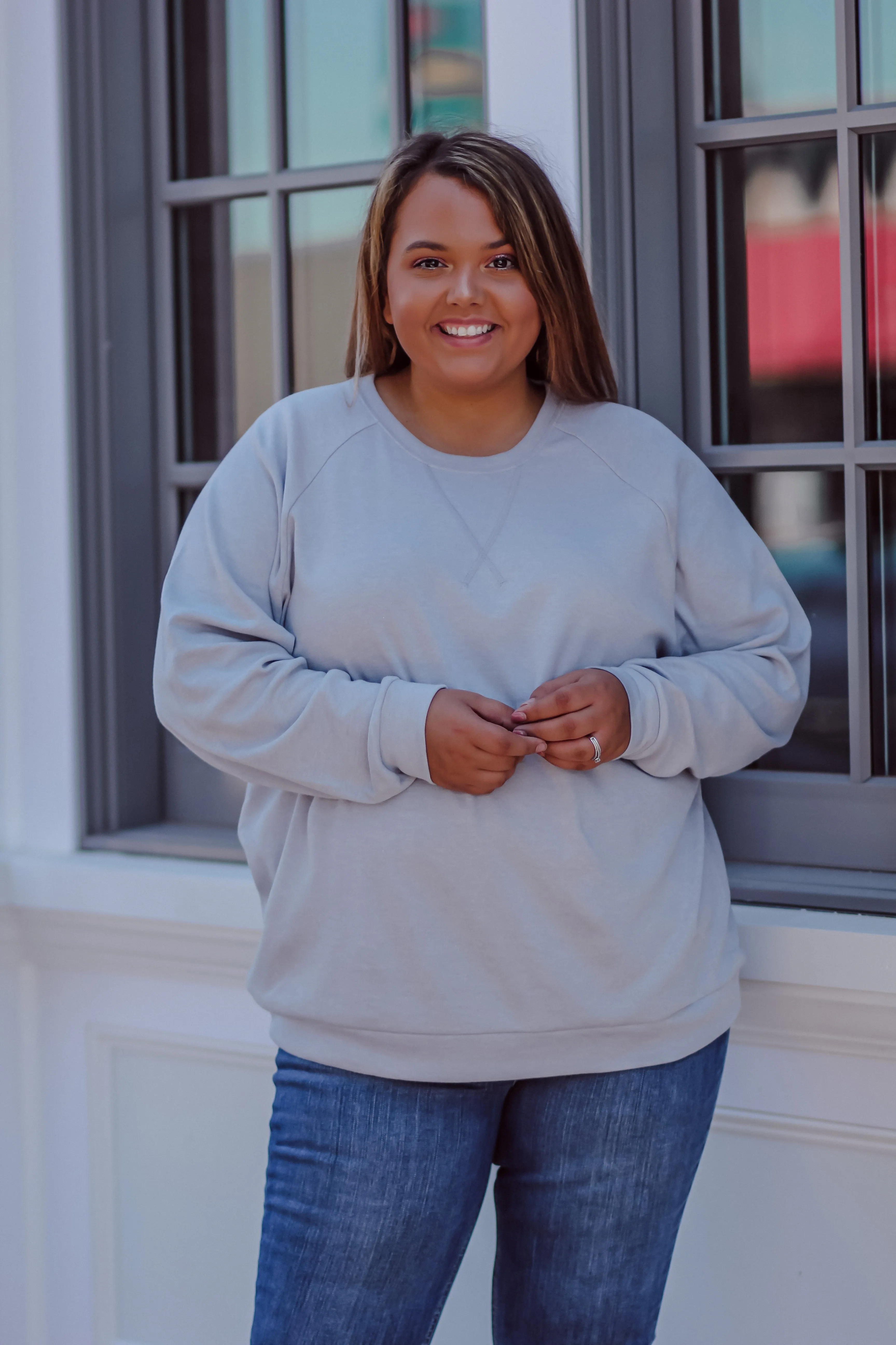 Heather Grey Raglan Sleeve Pullover Top
