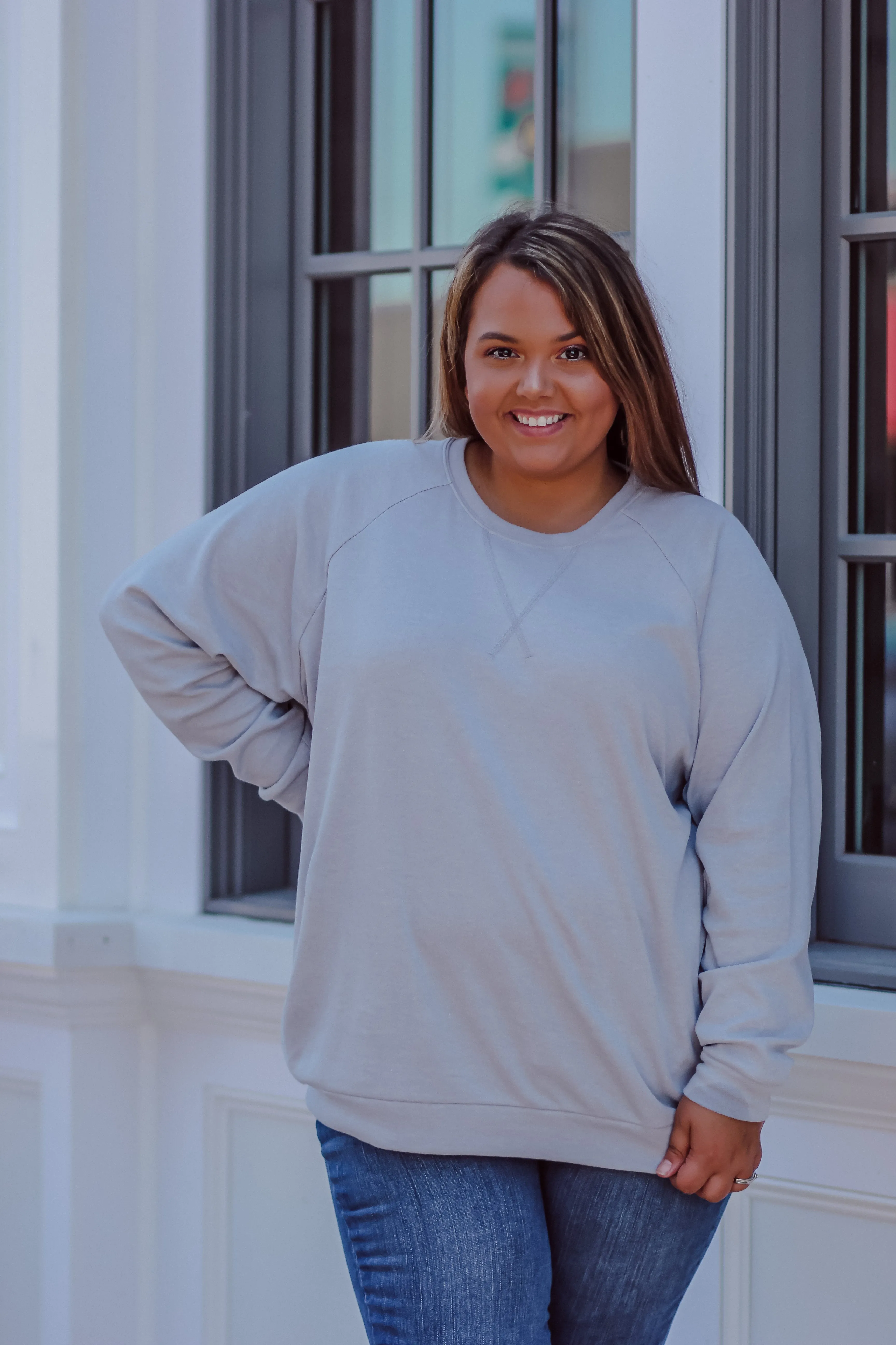 Heather Grey Raglan Sleeve Pullover Top