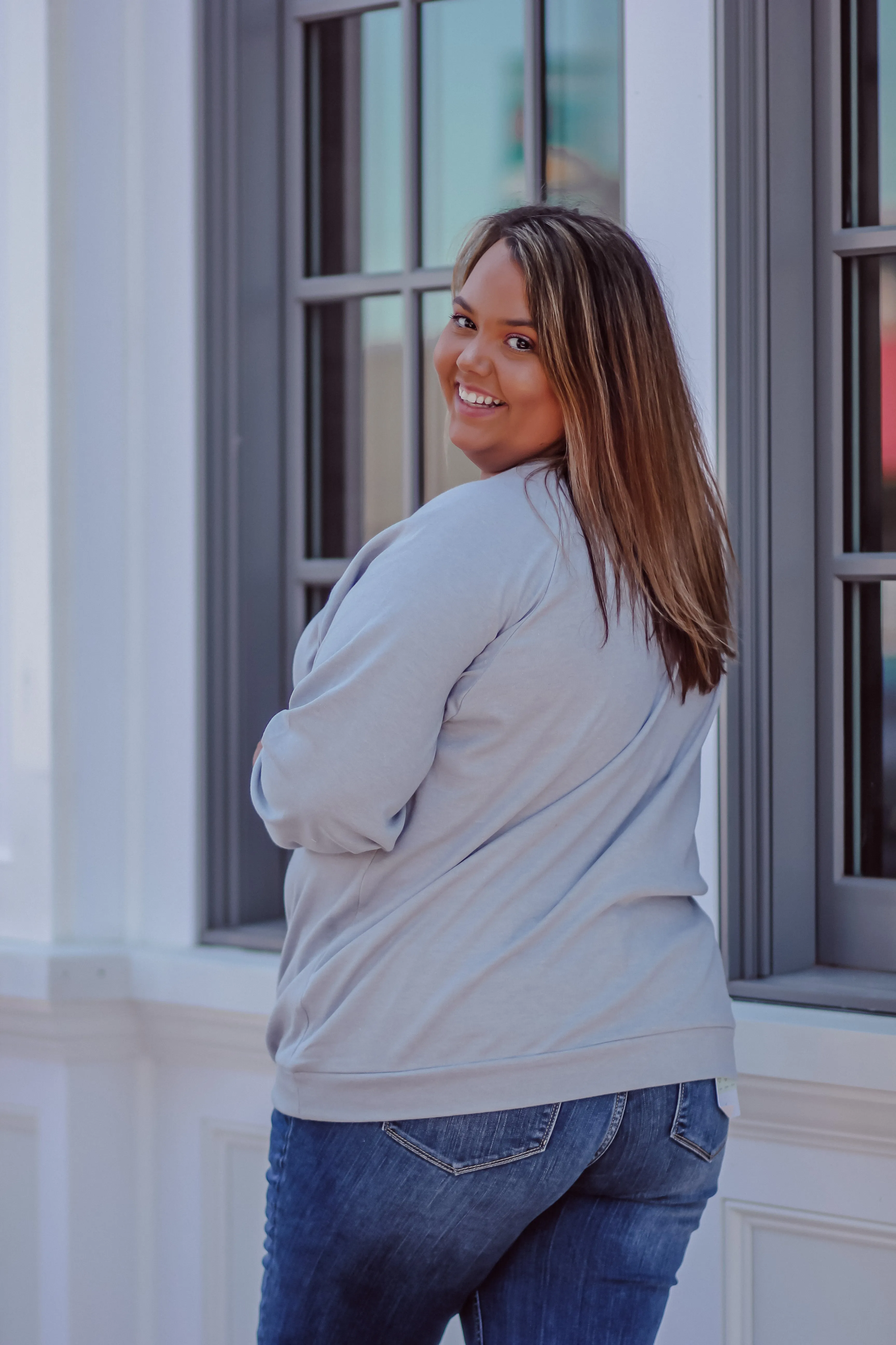 Heather Grey Raglan Sleeve Pullover Top