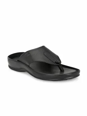 Hitz Men's Black Leather Open Toe Indoor Outdoor Comfort Slippers