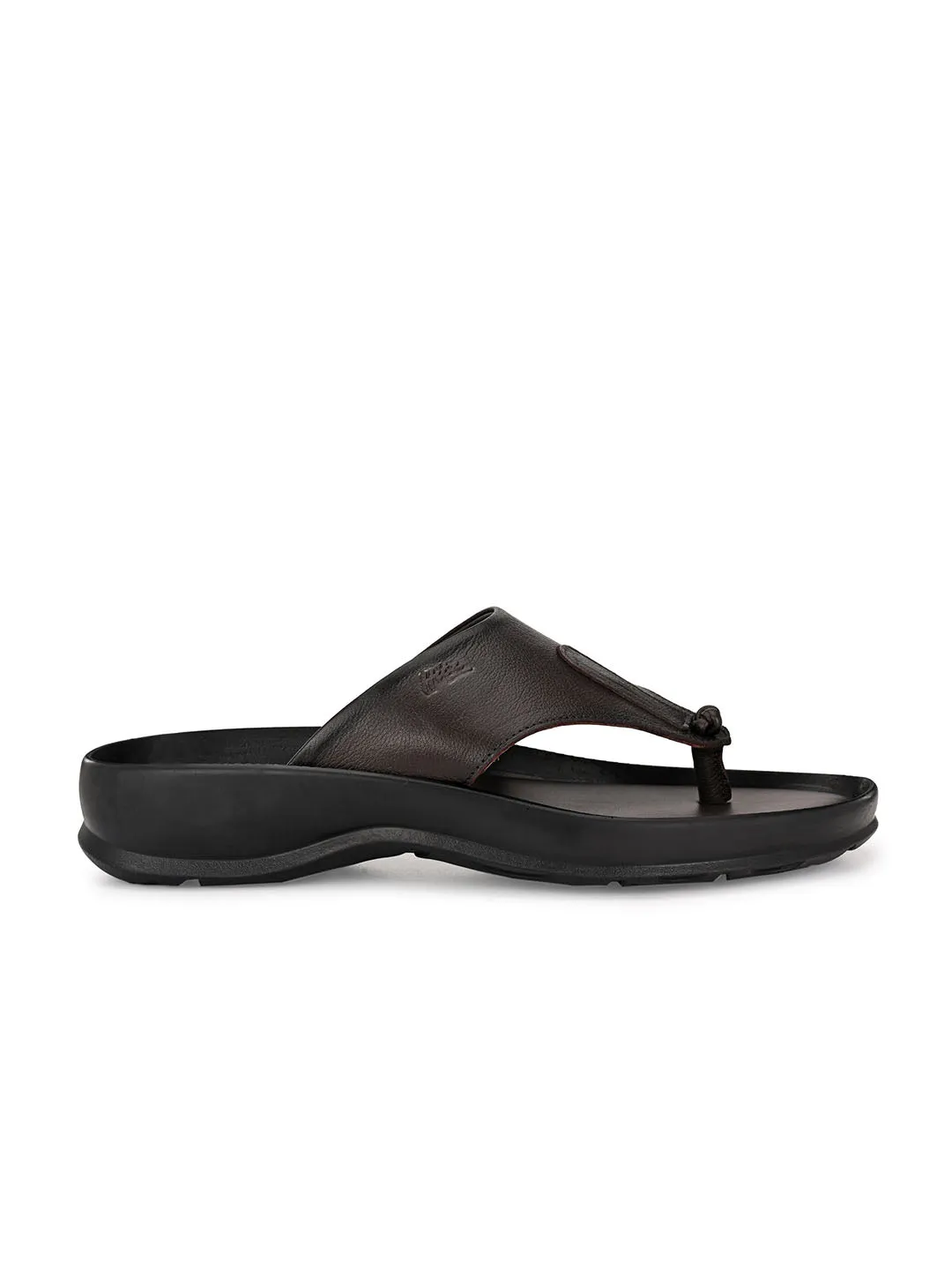 Hitz Men's Brown Leather Open Toe Indoor Outdoor Comfort Slippers