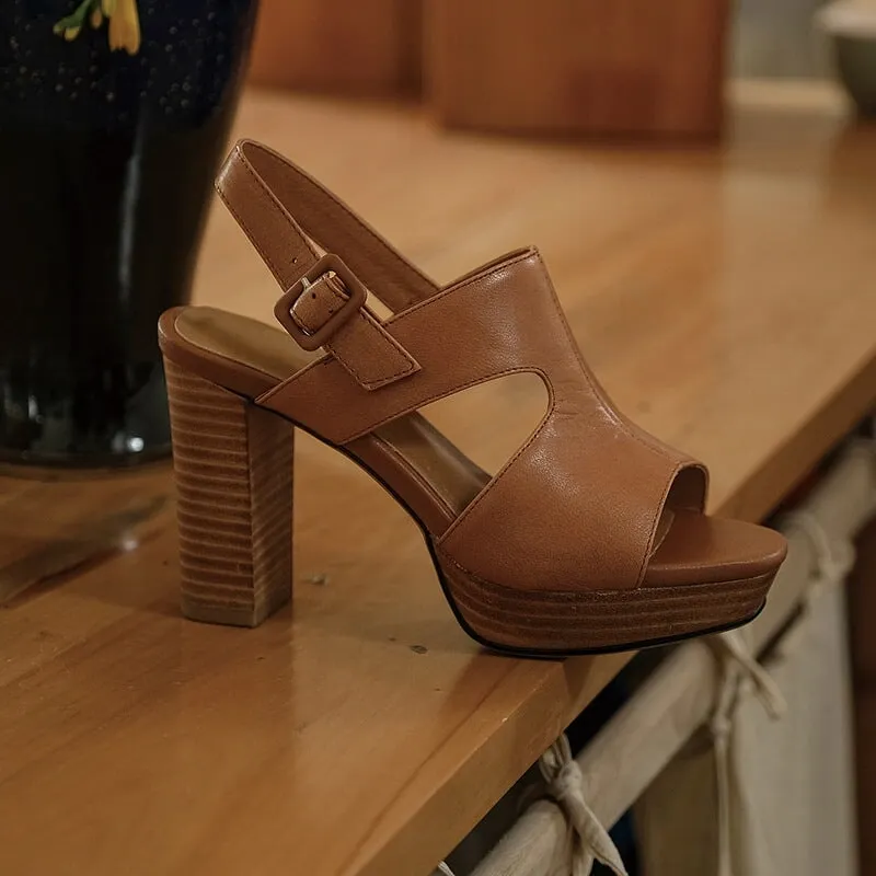 Leather 105mm Block Heel Gladiator Sandals in Black/Brown