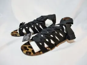 NEW ALAIA PARIS LEOPARD Flat Sandal BLACK Gladiator Shoe 36.5 6 NWT Womens