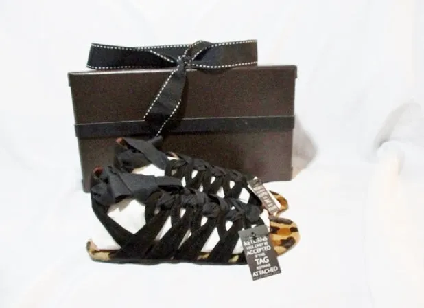 NEW ALAIA PARIS LEOPARD Flat Sandal BLACK Gladiator Shoe 36.5 6 NWT Womens