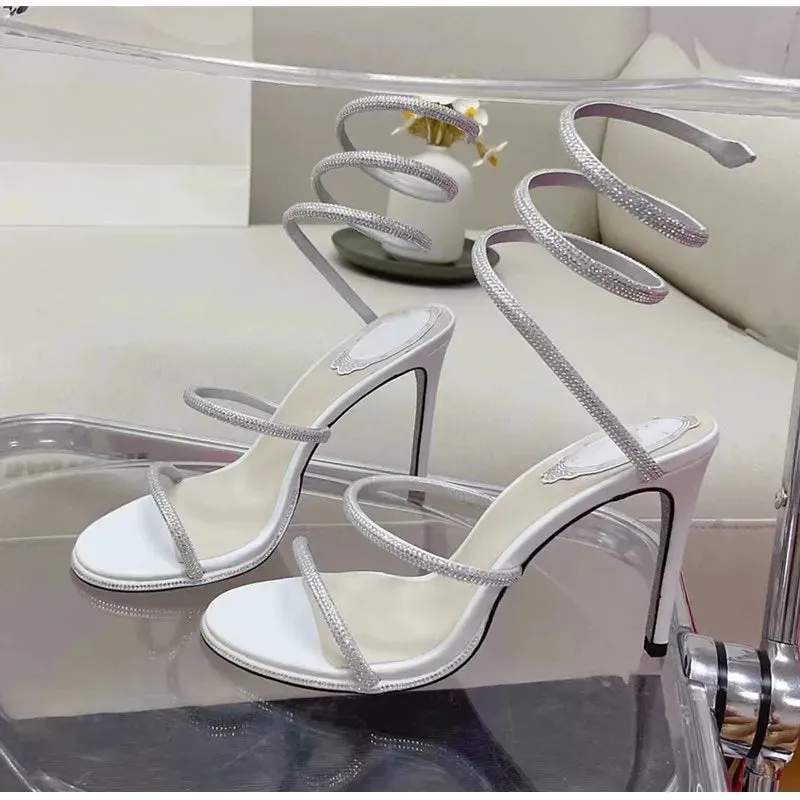 Rhinestone Ankle-strap Winding Heels