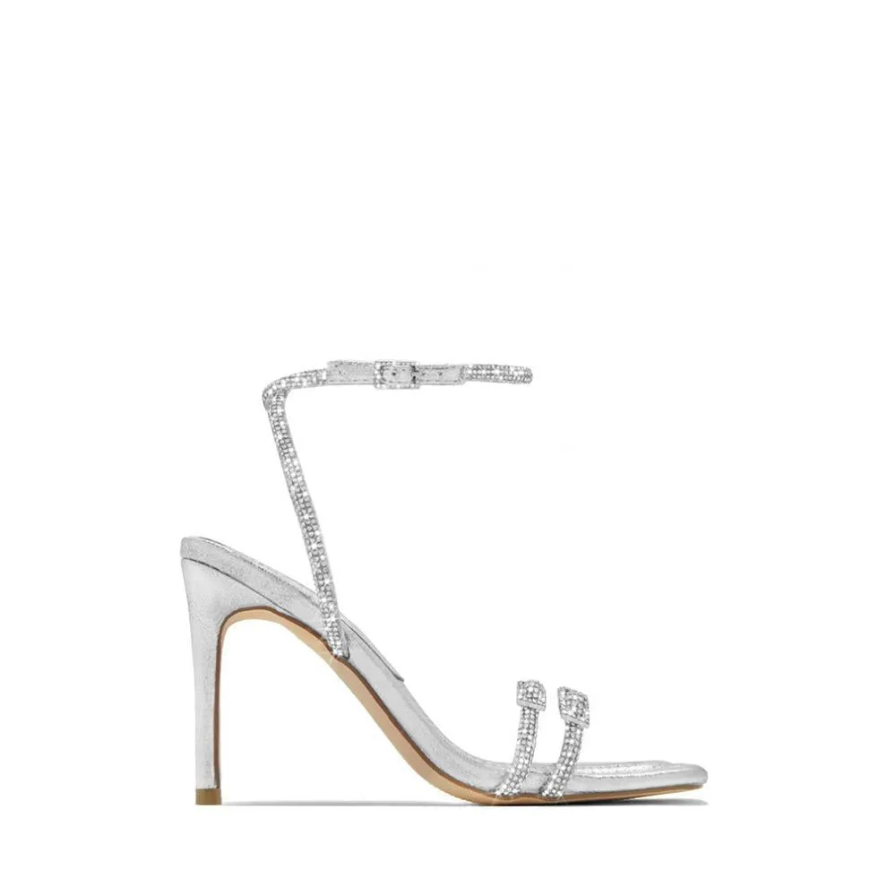 Rhinestone Thin Belt Square Heels