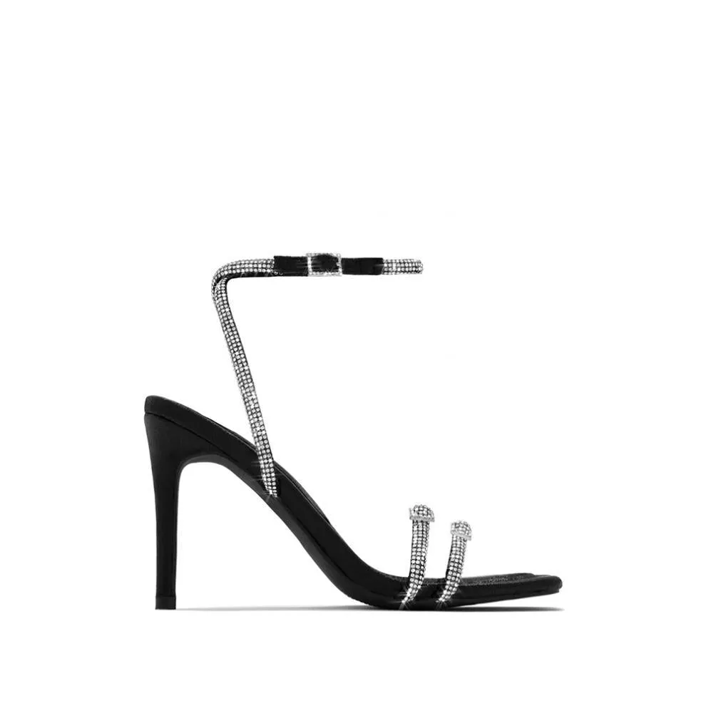 Rhinestone Thin Belt Square Heels