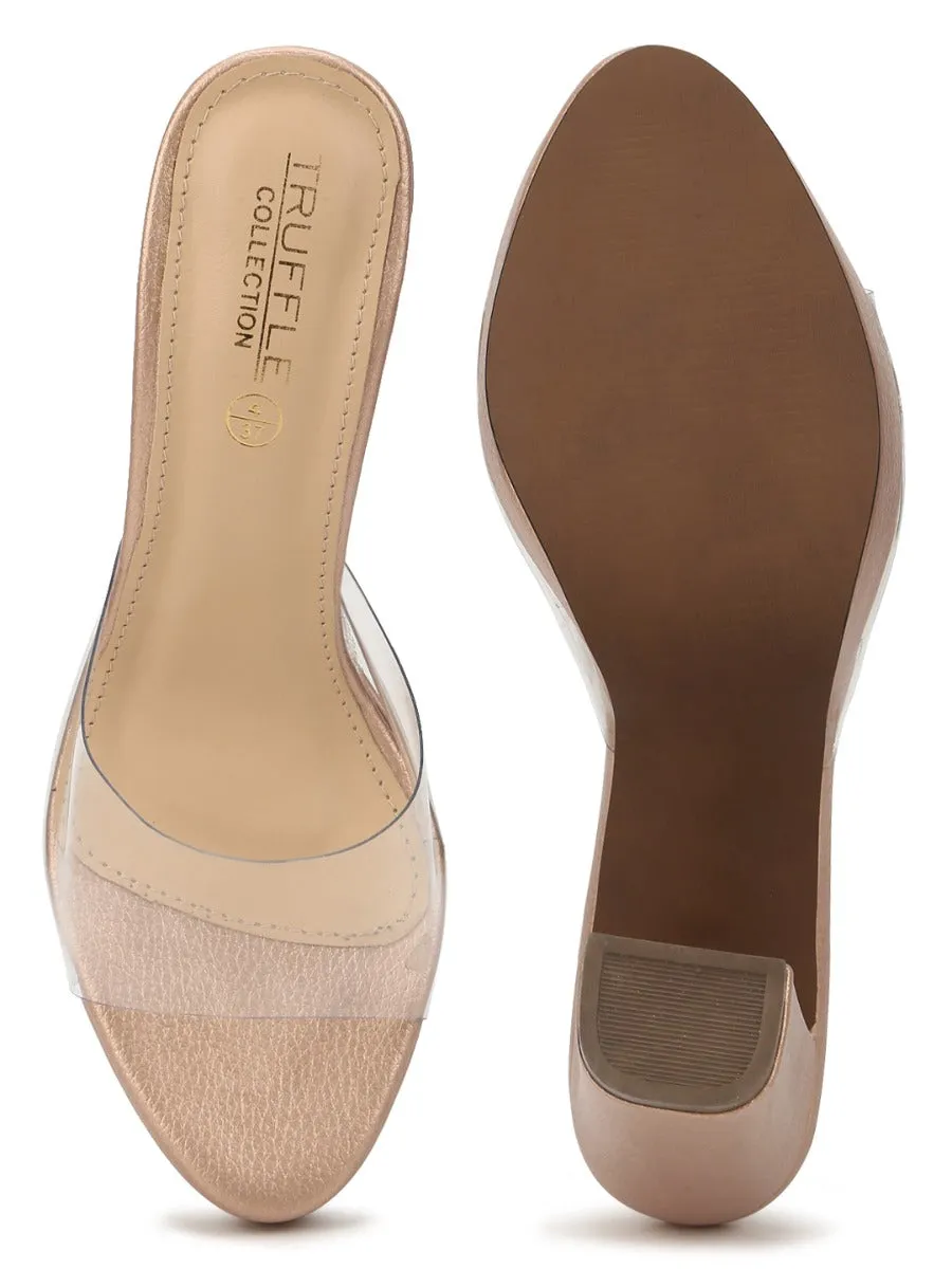 RoseGold Perspex PU Block Heel Mules
