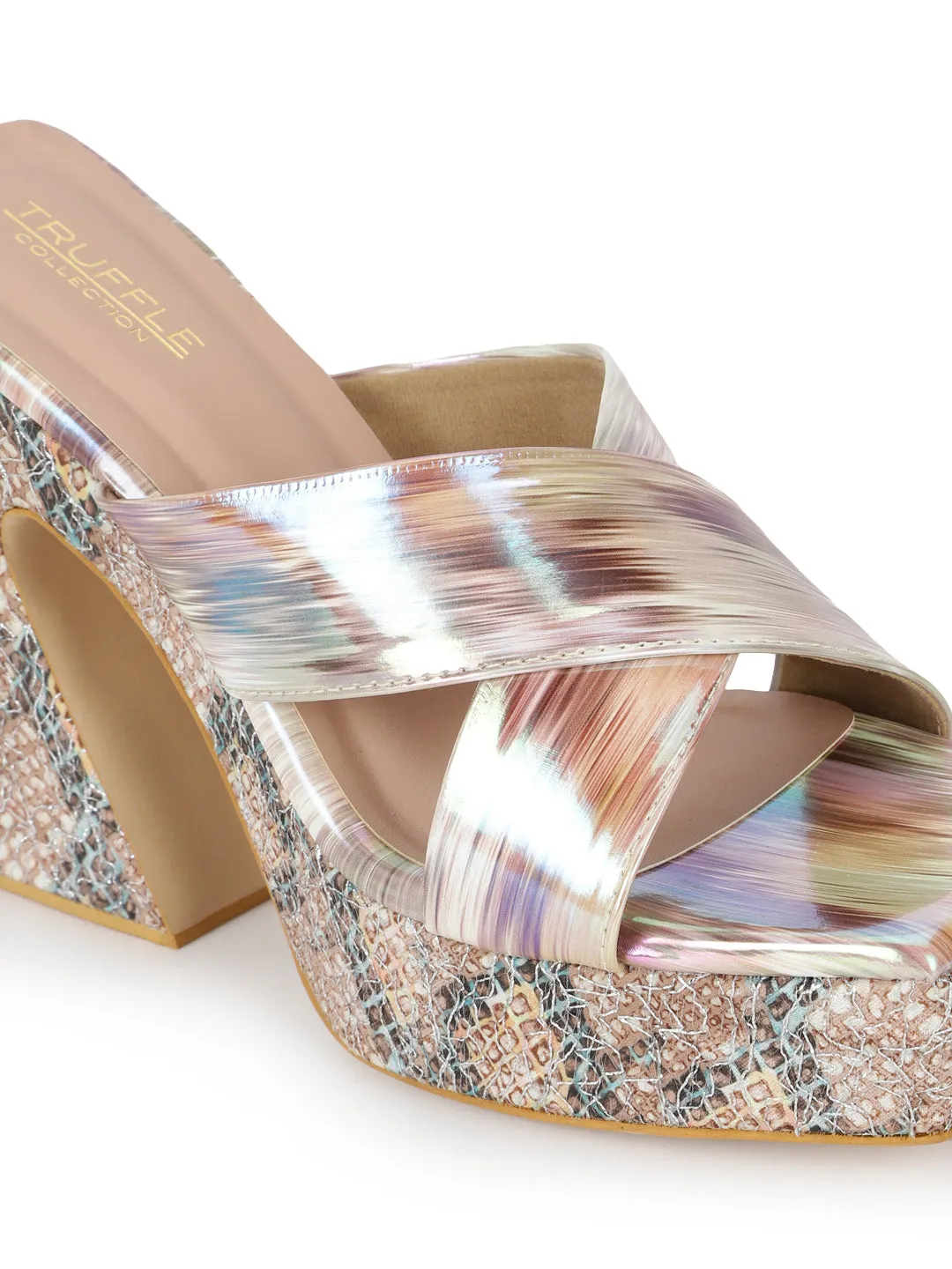 White Holographic Wide Strap Platform Mules (TC-MSI-V-111-WHT)