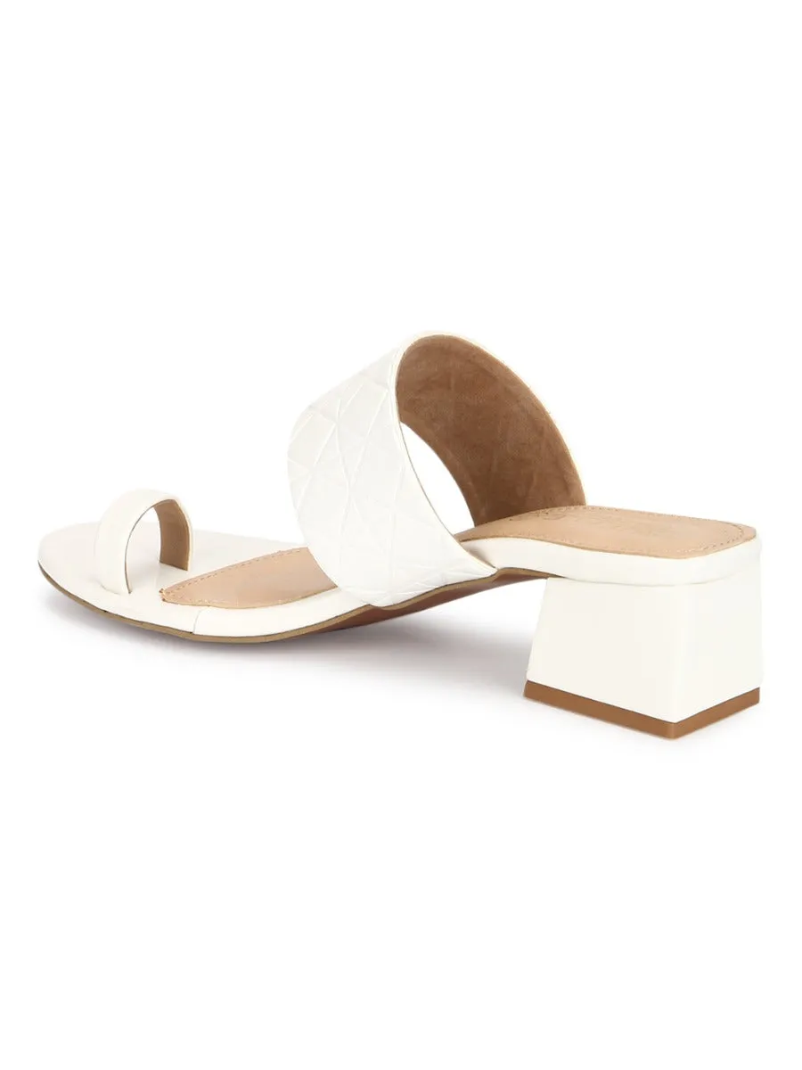 White Patent Textured Slip On Sandals