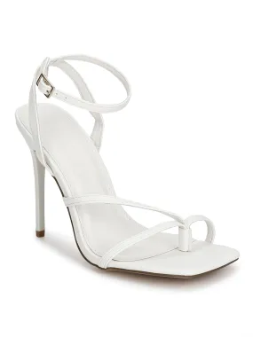 White Pu Ankle Strapped Stiletoes