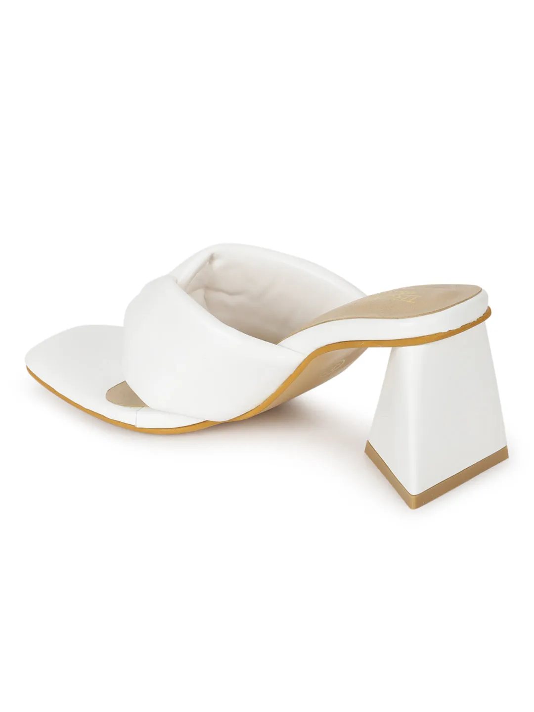 White PU Triangular Block Heel Mules (TC-SLC-B-75-WHT)