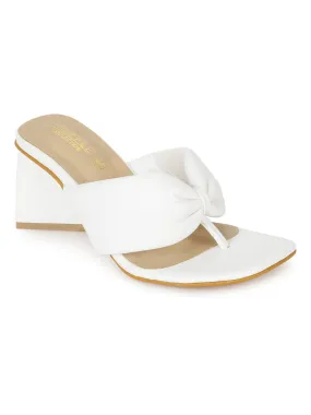 White PU Triangular Block Heel Mules (TC-SLC-B-75-WHT)