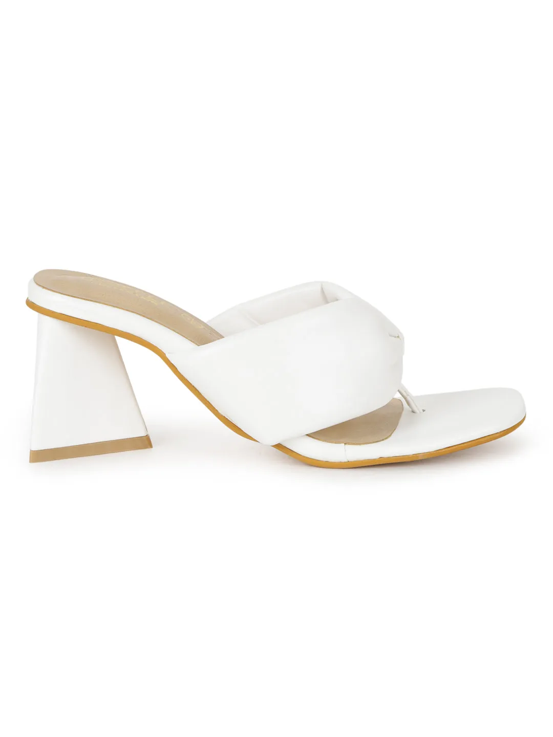 White PU Triangular Block Heel Mules (TC-SLC-B-75-WHT)