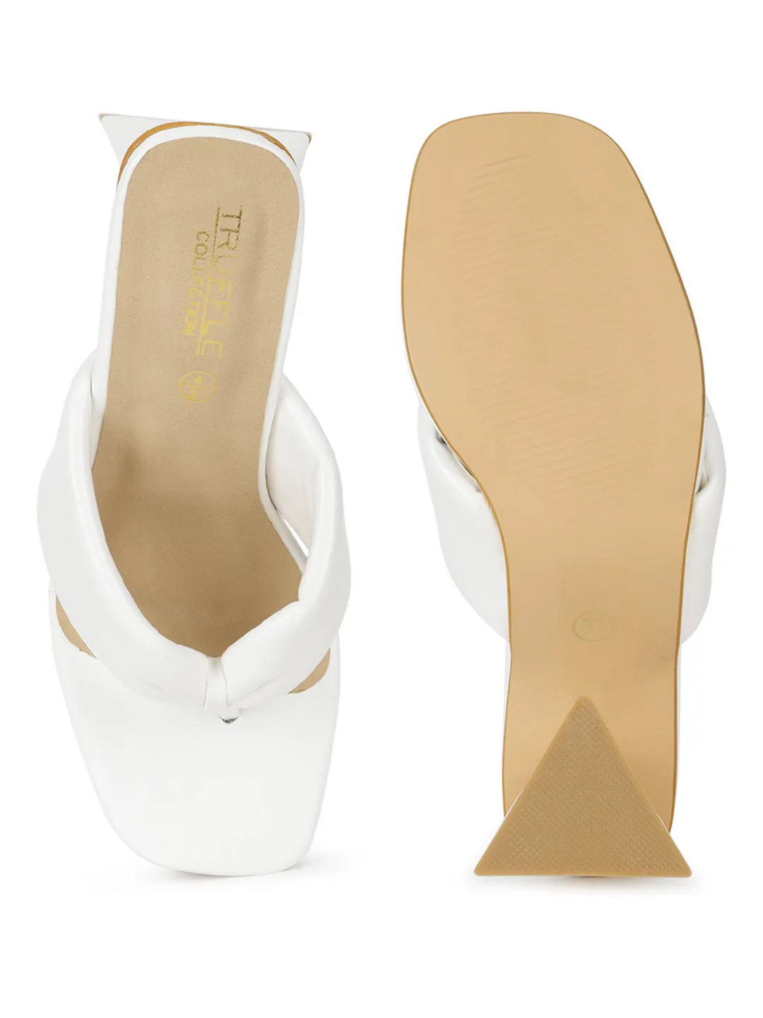 White PU Triangular Block Heel Mules (TC-SLC-B-75-WHT)