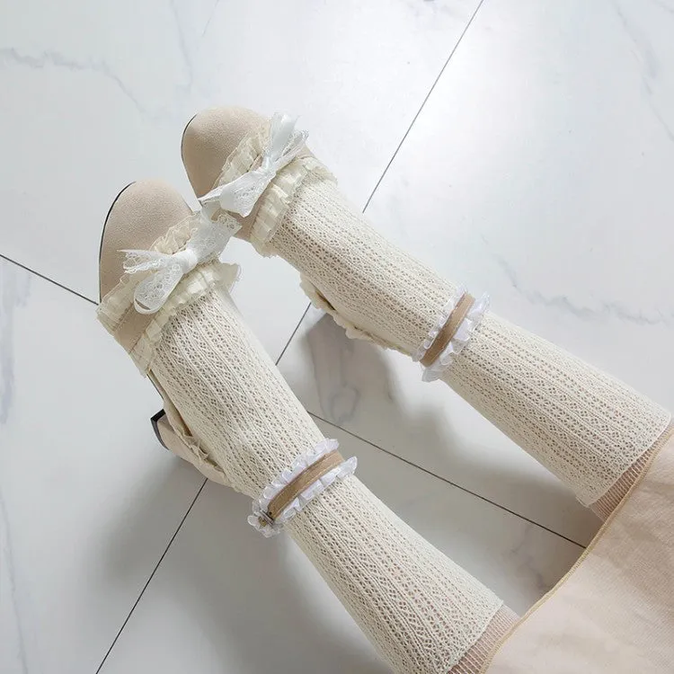 Women's Lace Knot Ankle Strap Block Heel Sandals
