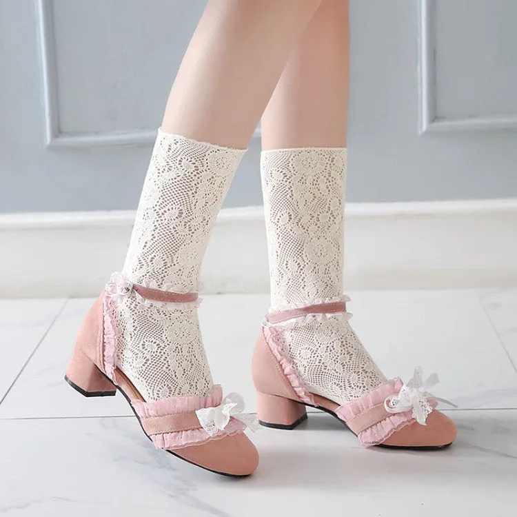 Women's Lace Knot Ankle Strap Block Heel Sandals
