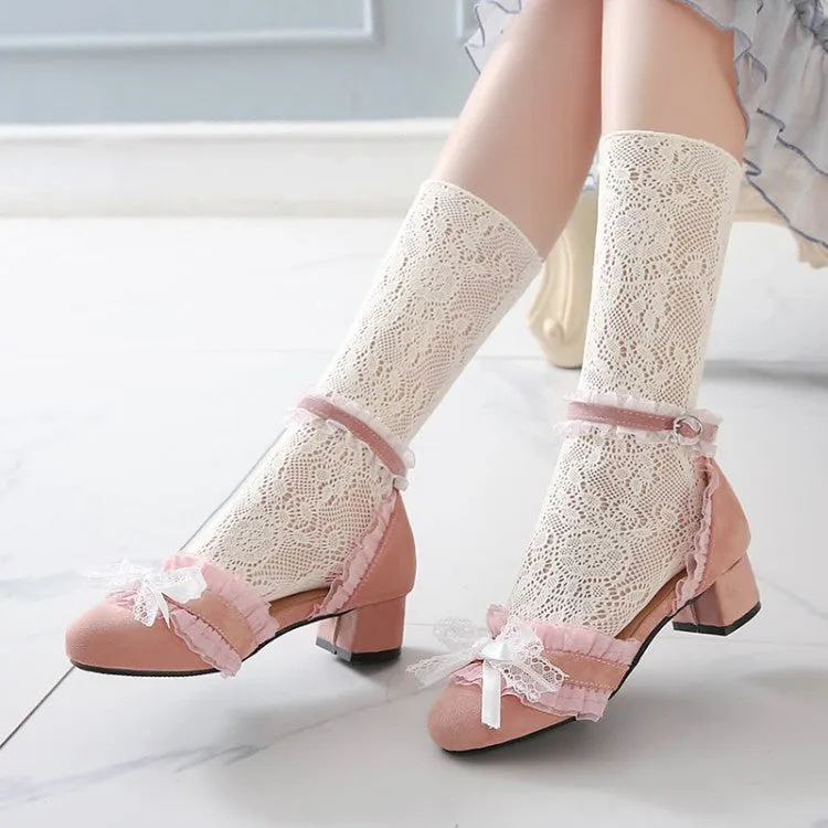 Women's Lace Knot Ankle Strap Block Heel Sandals