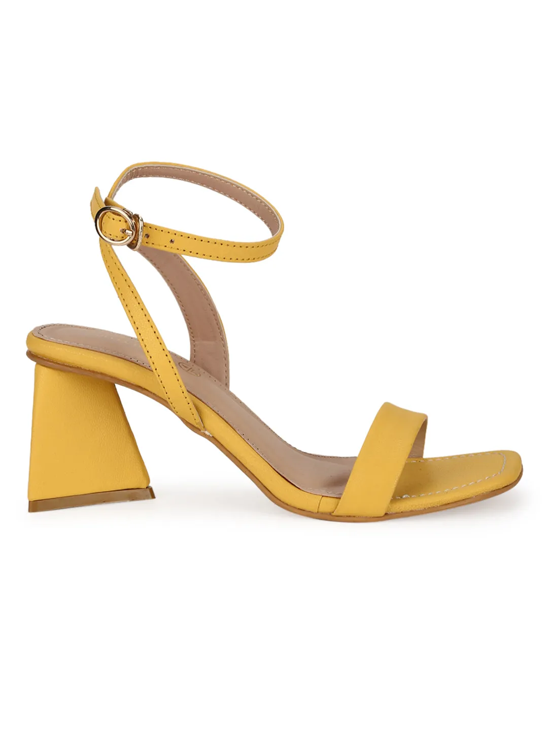 Yellow PU Triangular Heel Sandals (TC-SLC-B-79-YEL)