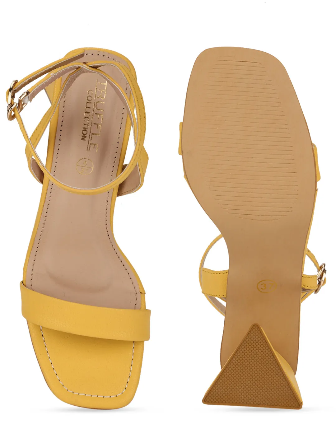Yellow PU Triangular Heel Sandals (TC-SLC-B-79-YEL)